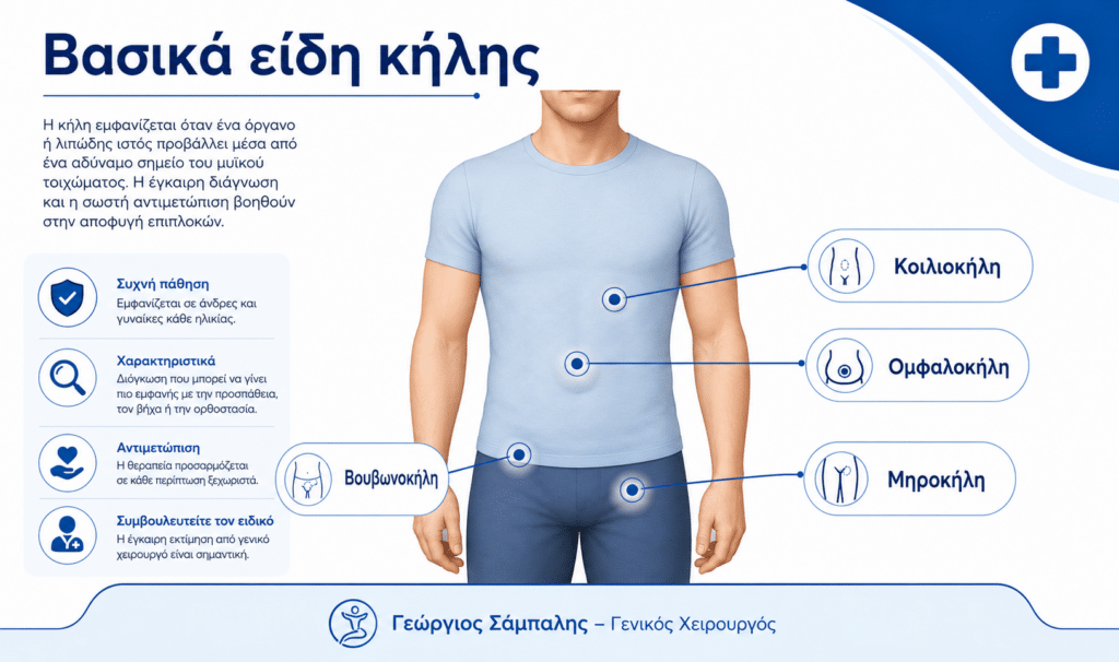 Βουβωνοκήλη, ομφαλοκήλη, μηροκήλη και κοιλιοκήλη σε ιατρικό infographic