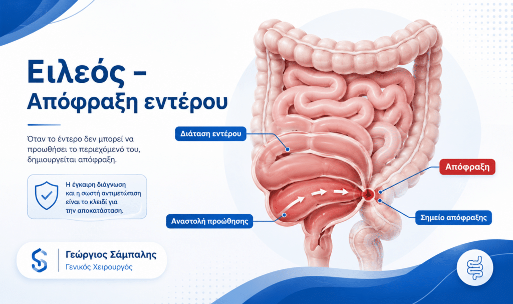 Ειλεός και απόφραξη εντέρου με διάταση του εντέρου και εμπόδιο στην προώθηση του περιεχομένου