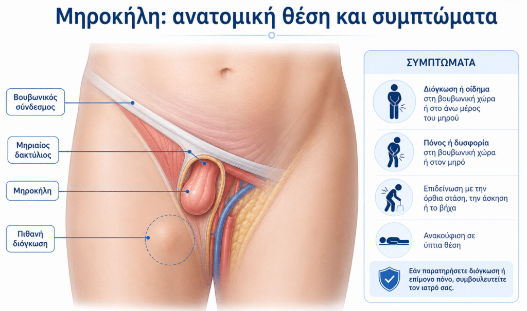 Ανατομική Θέση και συμπτώματα της μηροκήλης
