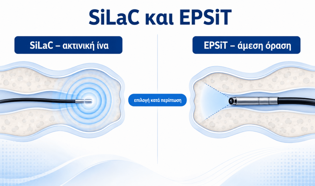 Σύγκριση SiLaC με ακτινική ίνα και EPSiT με ενδοσκοπική κάμερα.