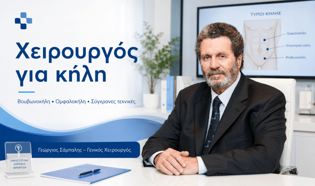 Χειρουργός για κήλη με αξιολόγηση βουβωνοκήλης, ομφαλοκήλης και σύγχρονων τεχνικών