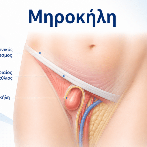Η μηροκήλη εμφανίζεται χαμηλότερα από τη βουβωνοκήλη, στην περιοχή του μηριαίου δακτυλίου.