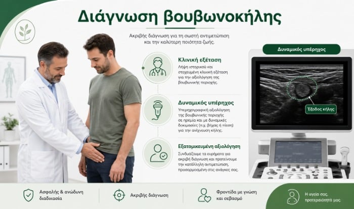 Διάγνωση βουβωνοκήλης με κλινική εξέταση και δυναμικό υπερηχογράφημα βουβωνικής χώρας