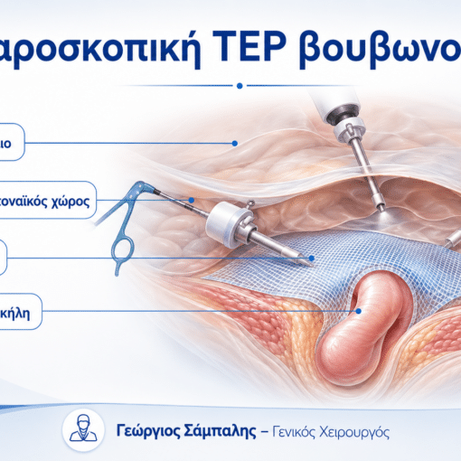 Λαπαροσκοπική TEP βουβωνοκήλης με εξωπεριτοναϊκή τοποθέτηση πλέγματος