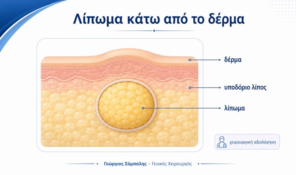 Λίπωμα κάτω από το δέρμα - σχηματική ιατρική απεικόνιση