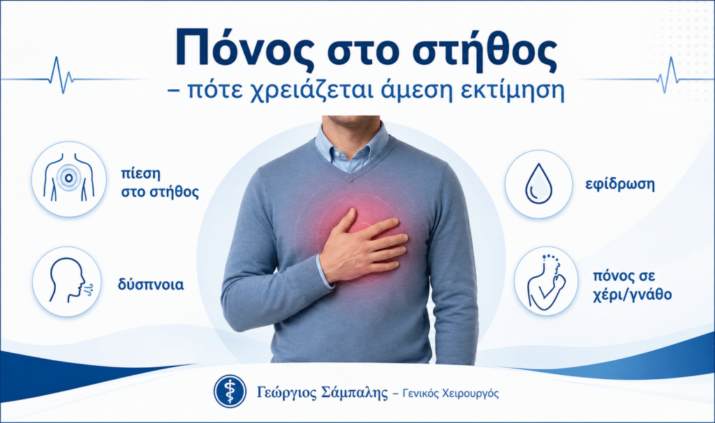 Πόνος στο στήθος με σημεία που χρειάζονται άμεση ιατρική εκτίμηση
