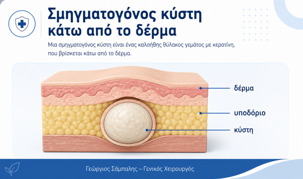 Σμηγματογόνος κύστη κάτω από το δέρμα και χειρουργική αξιολόγηση